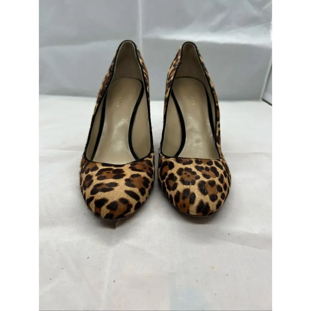 Ann Taylor Leopard Print Wedge Pumps Calf hair Round Toe Heels 7.5